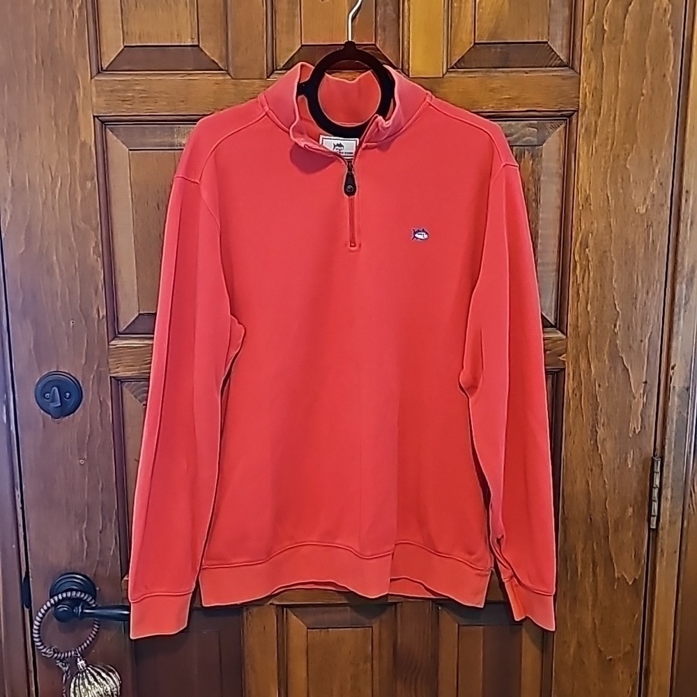 Southern Tide sz large coral pink quarter zip pullover fish logo MT4